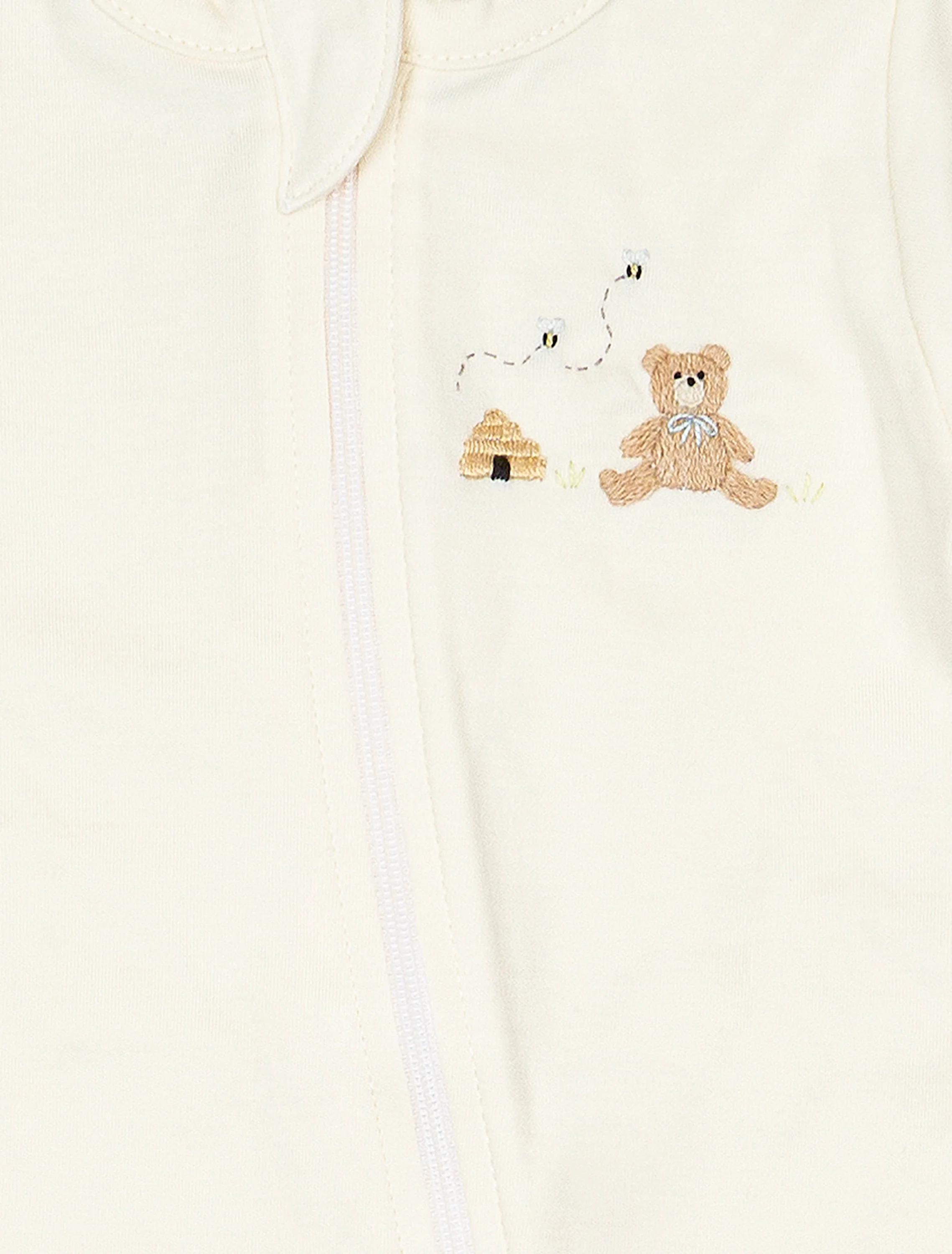 Pima Embroidered Footless Sleeper in Pearl Honey Bear - Image 2