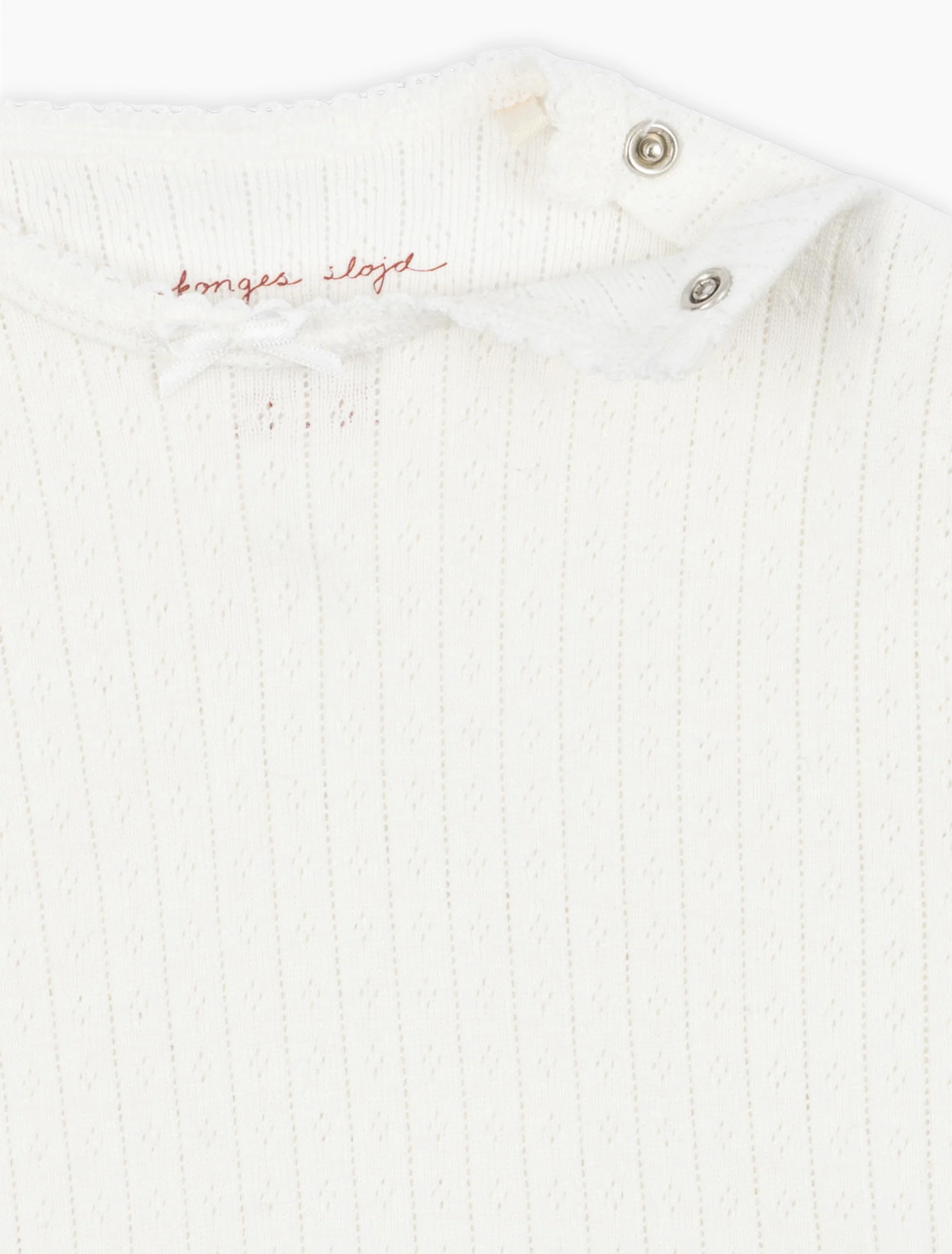 Pointelle Minnie SS Bodysuit in Optic White - Image 3