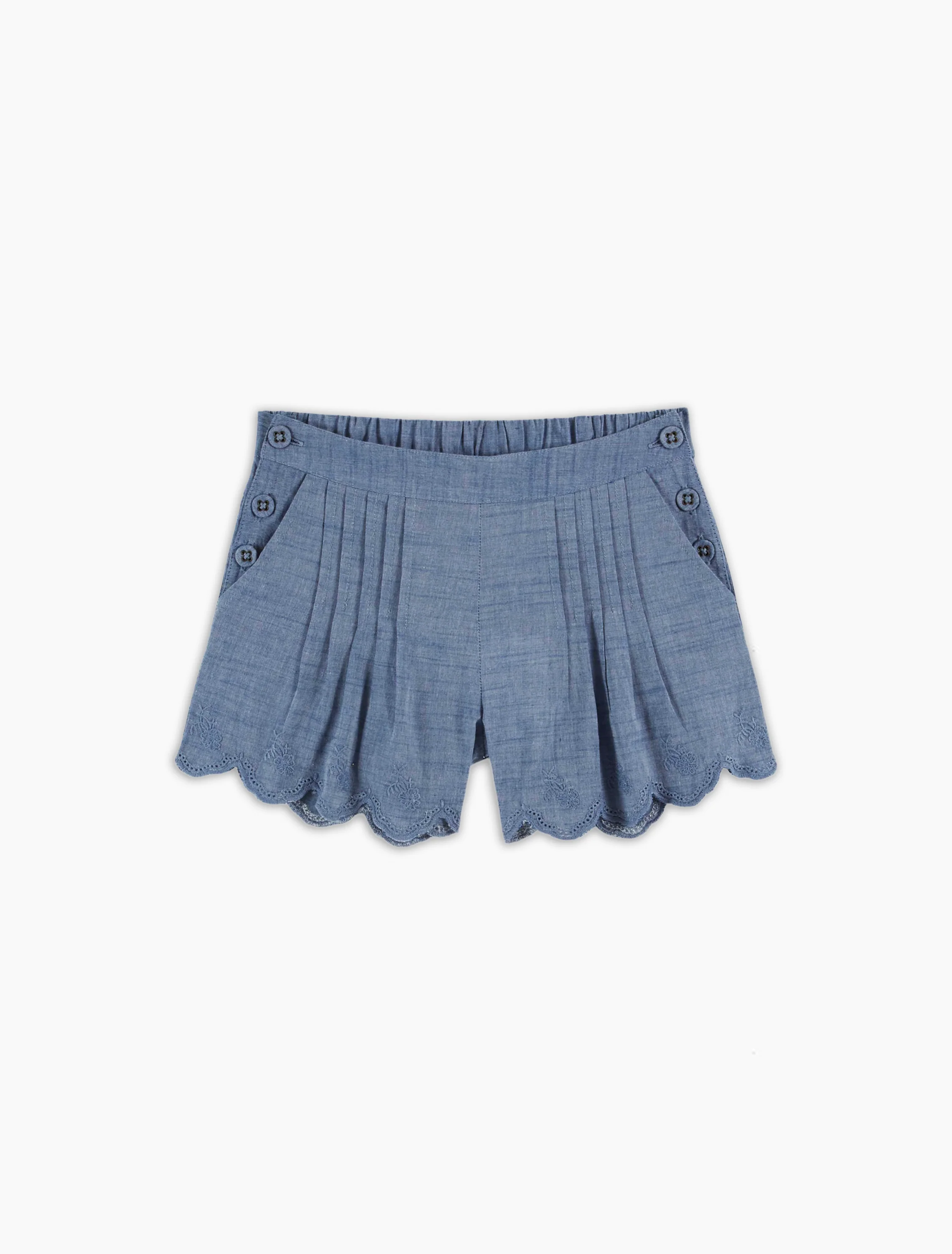 Scalloped Shorts in Chambray