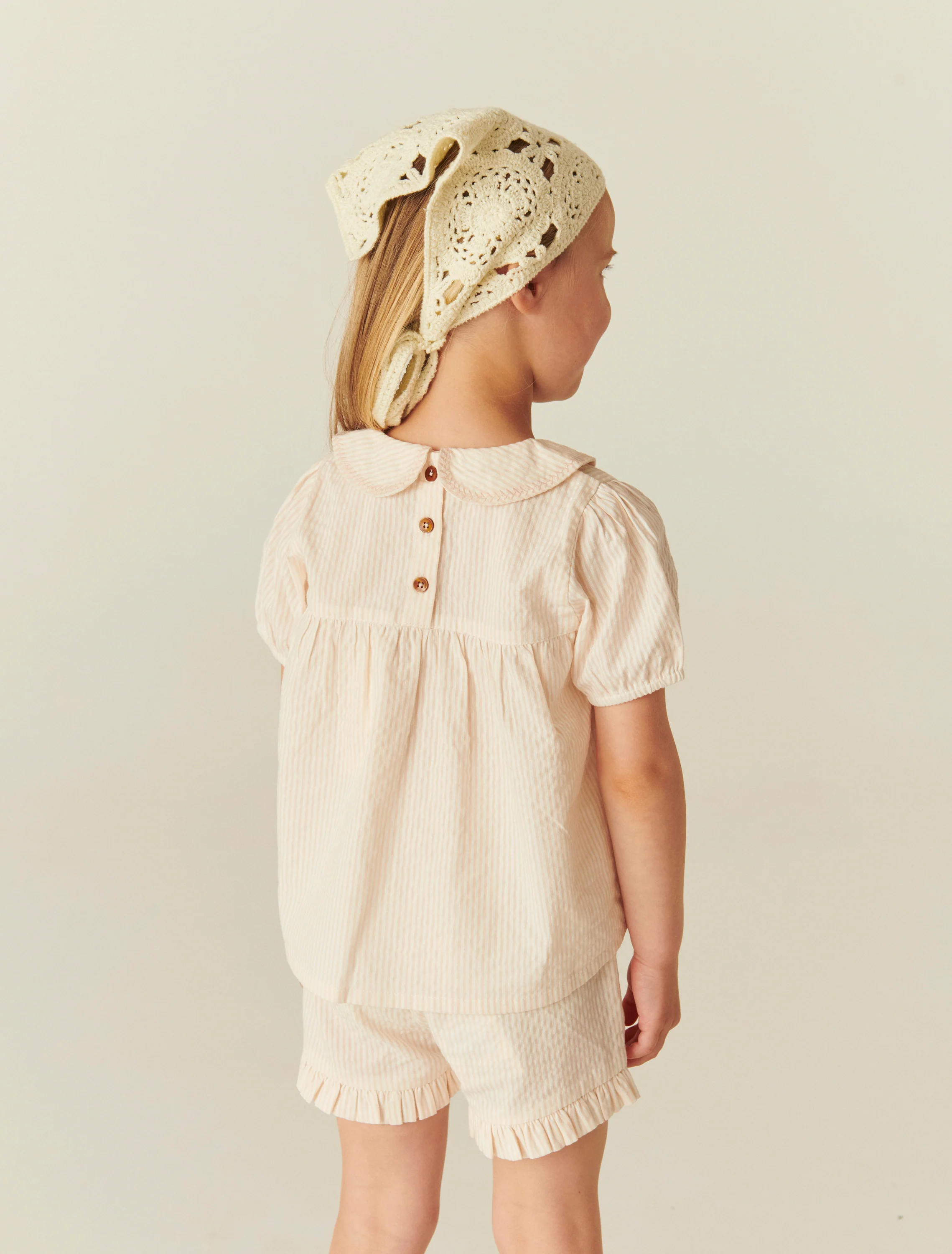 Seersucker Girly Shorts in Dusty Rose/Cream Stripe - Image 5