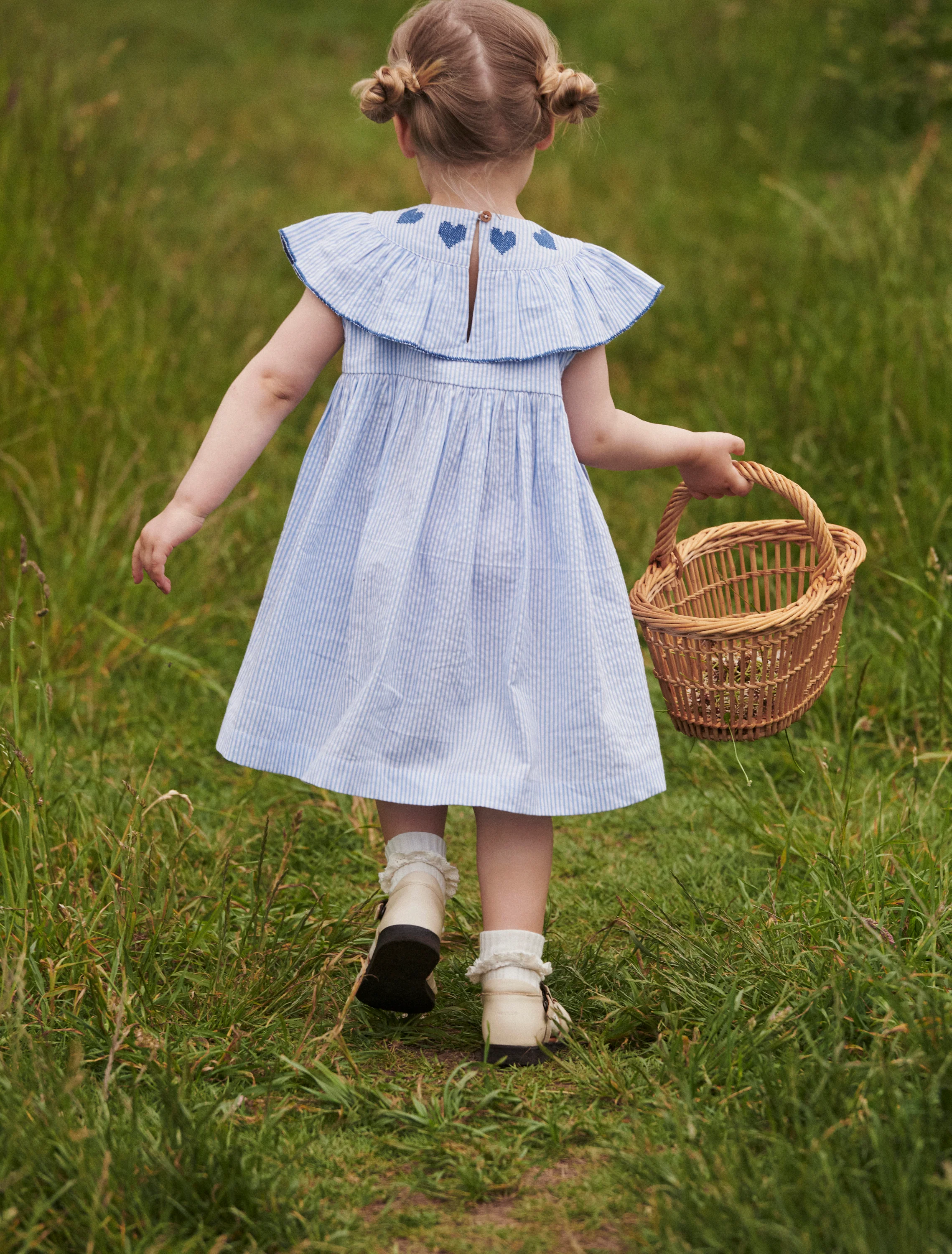 Seersucker Heart Dress in Sky Blue/Cream Stripe - Image 3