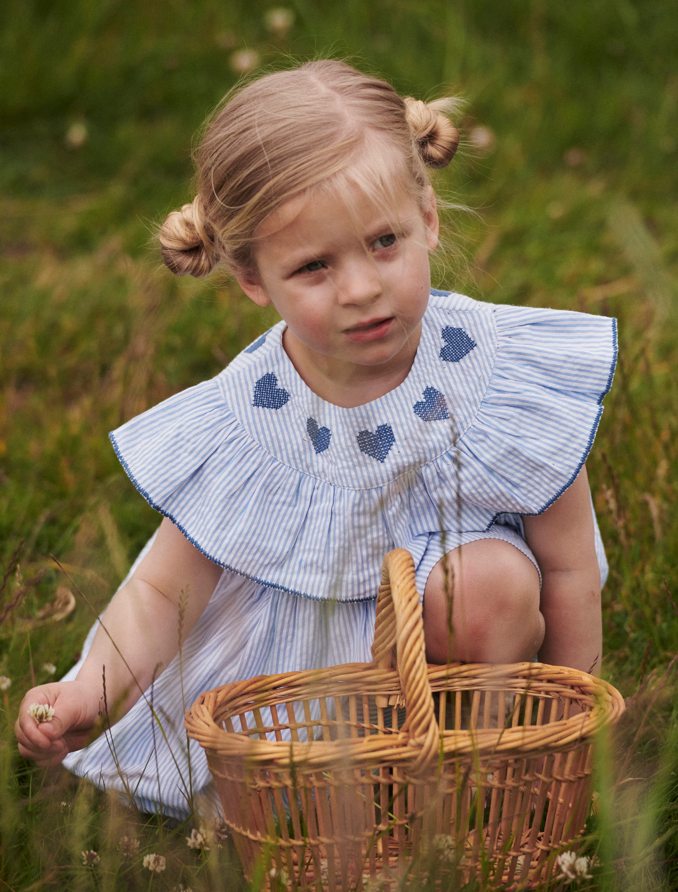 Seersucker Heart Dress in Sky Blue/Cream Stripe - Image 6