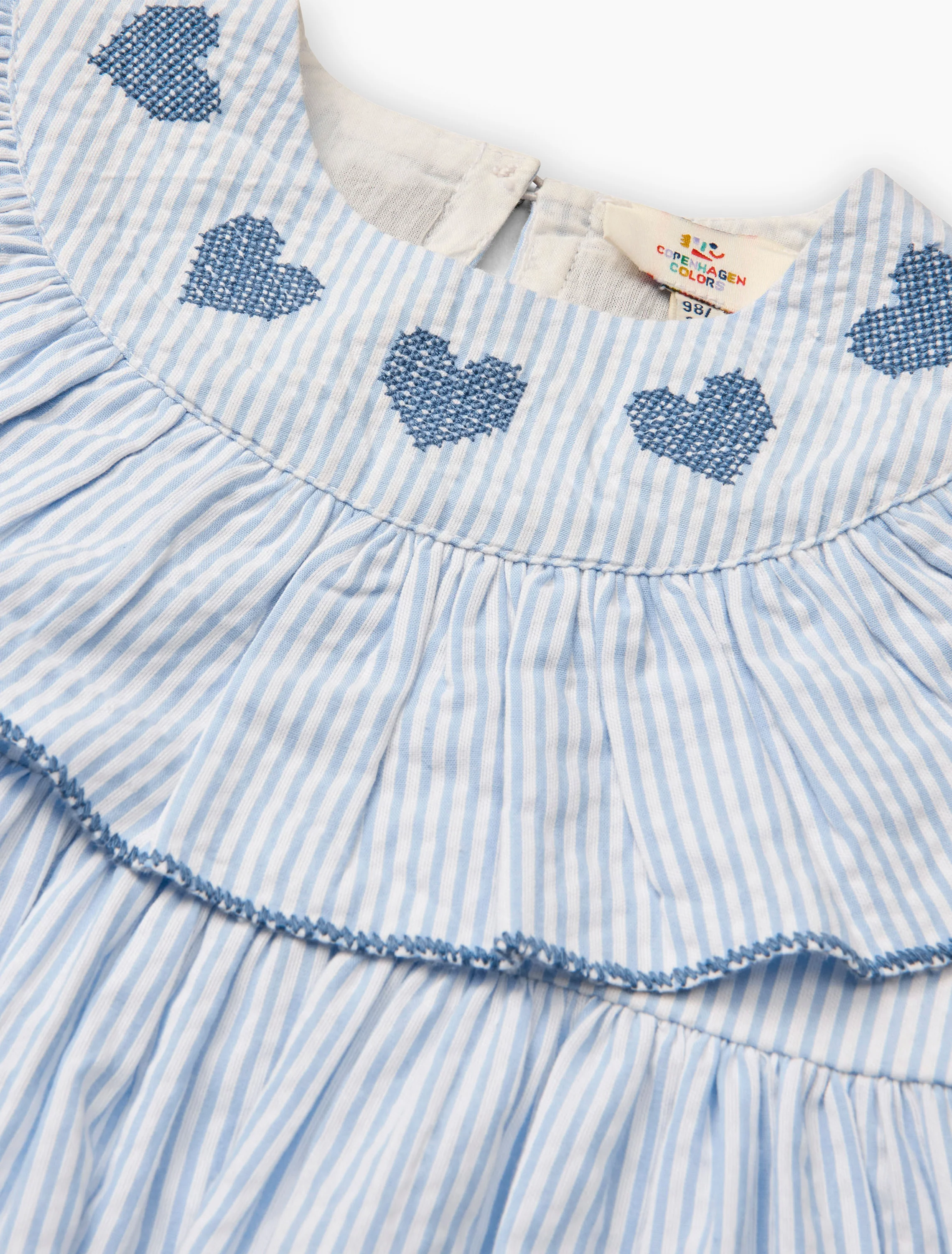 Seersucker Heart Dress in Sky Blue/Cream Stripe - Image 7