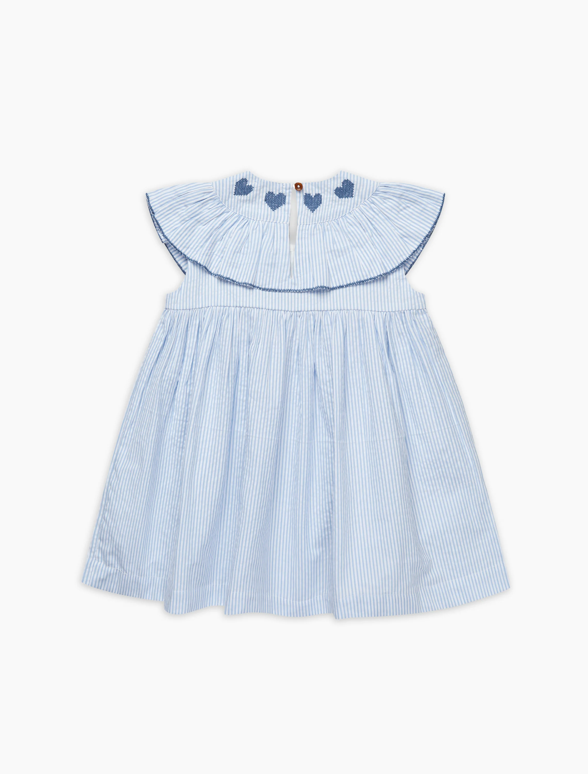 Seersucker Heart Dress in Sky Blue/Cream Stripe - Image 8