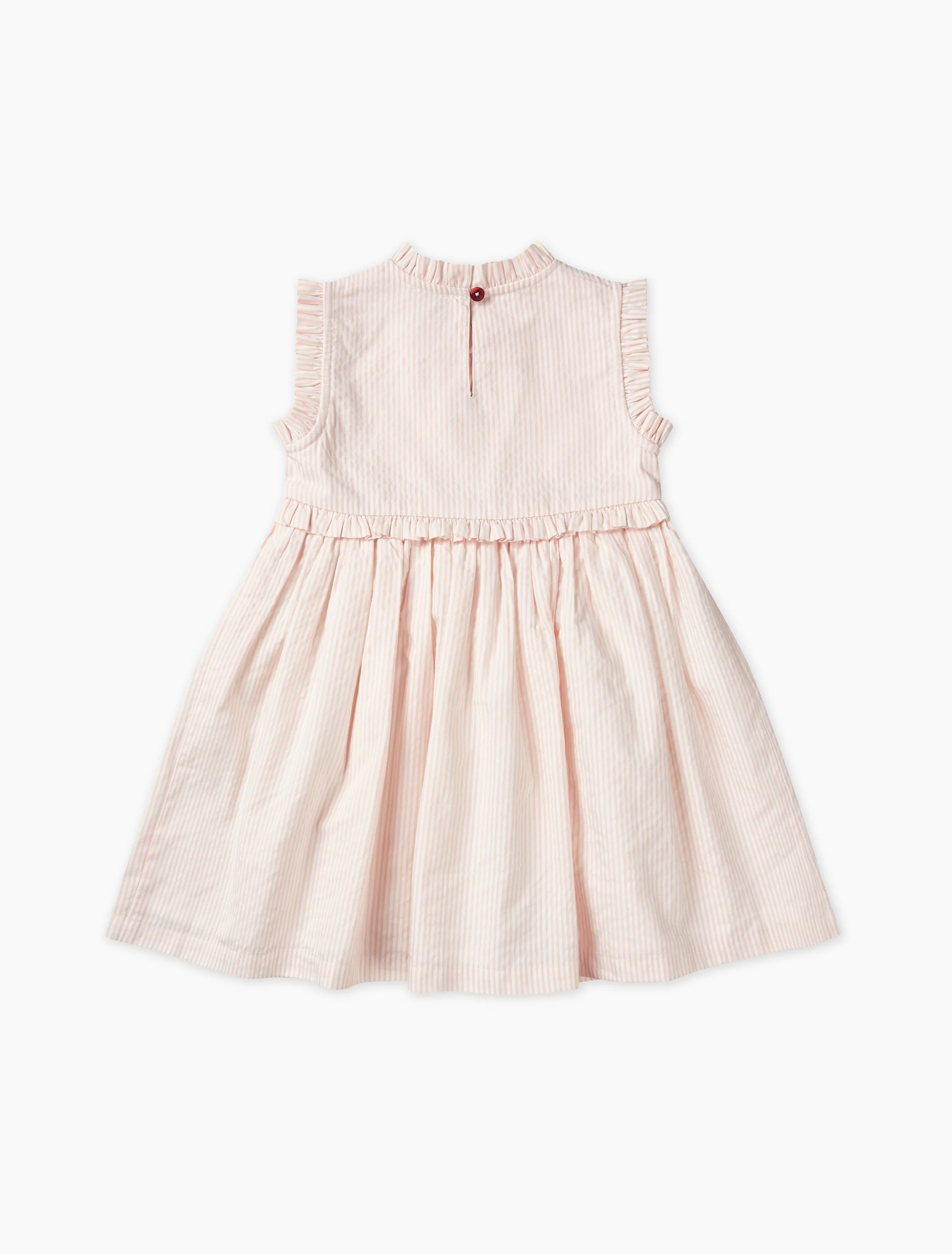Seersucker Ruffle Dress in Dusty Rose/Cream Stripe - Image 5