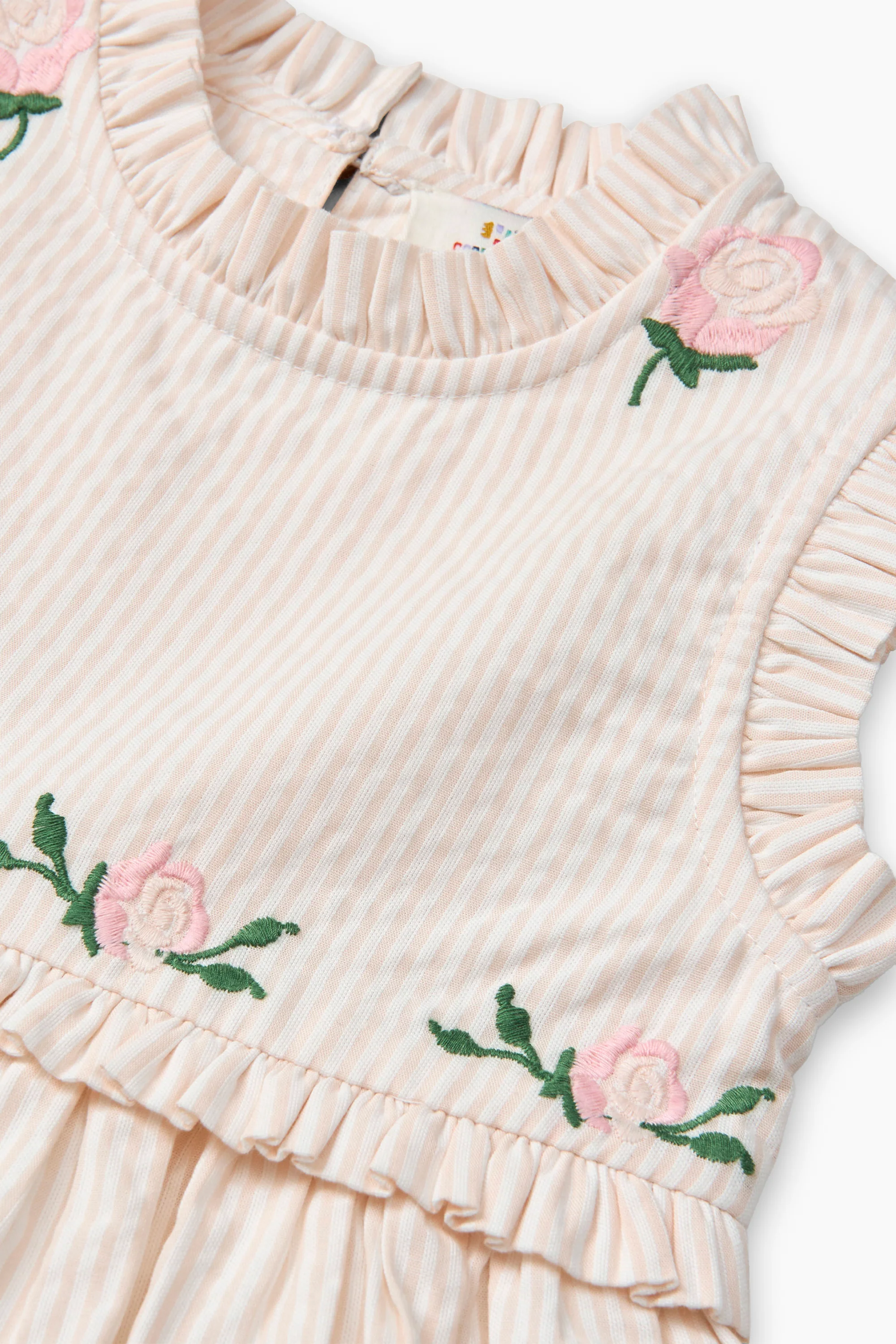 Seersucker Ruffle Dress in Dusty Rose/Cream Stripe - Image 6