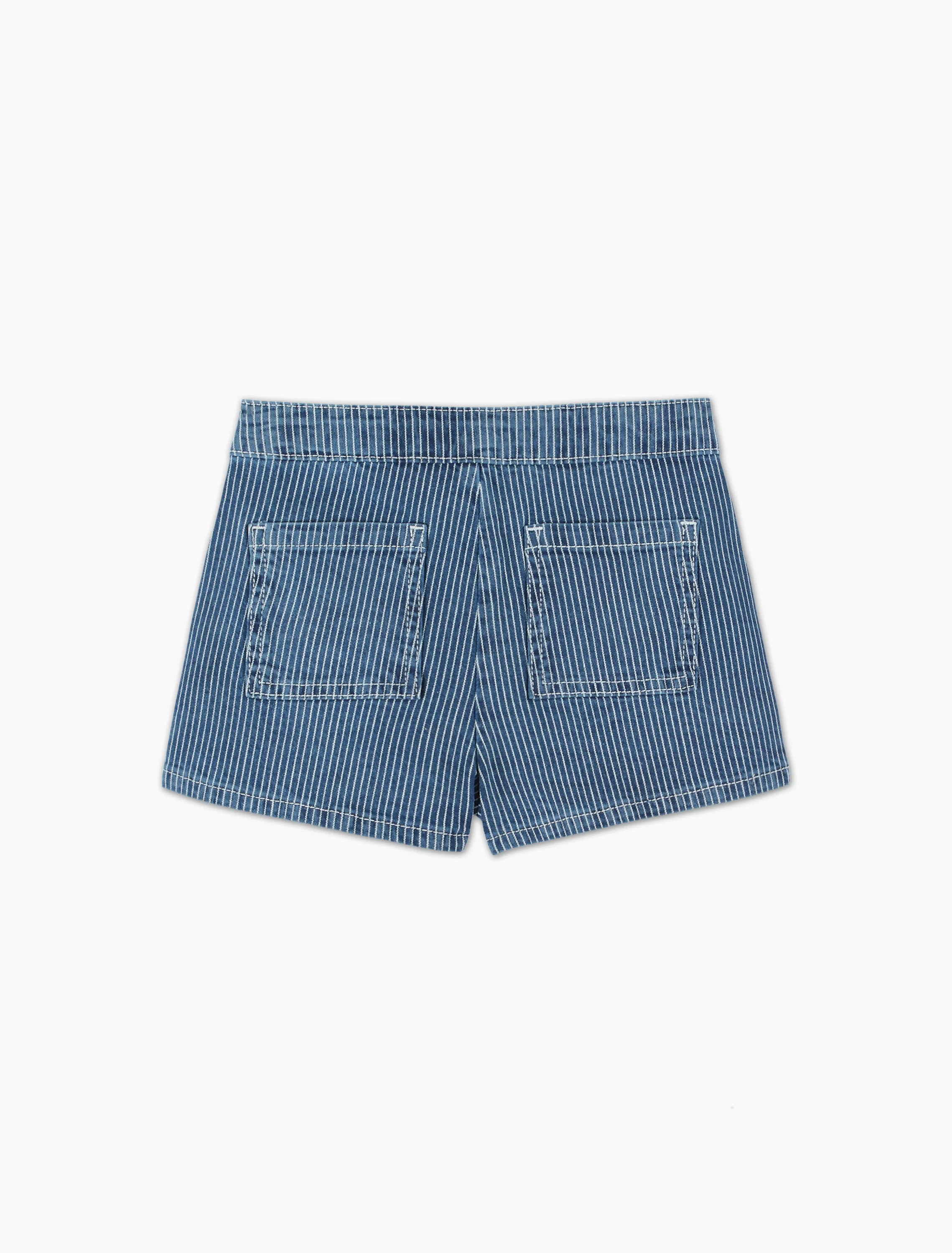 Striped Denim Flower Pocket Shorts in Denim Stripes - Image 2
