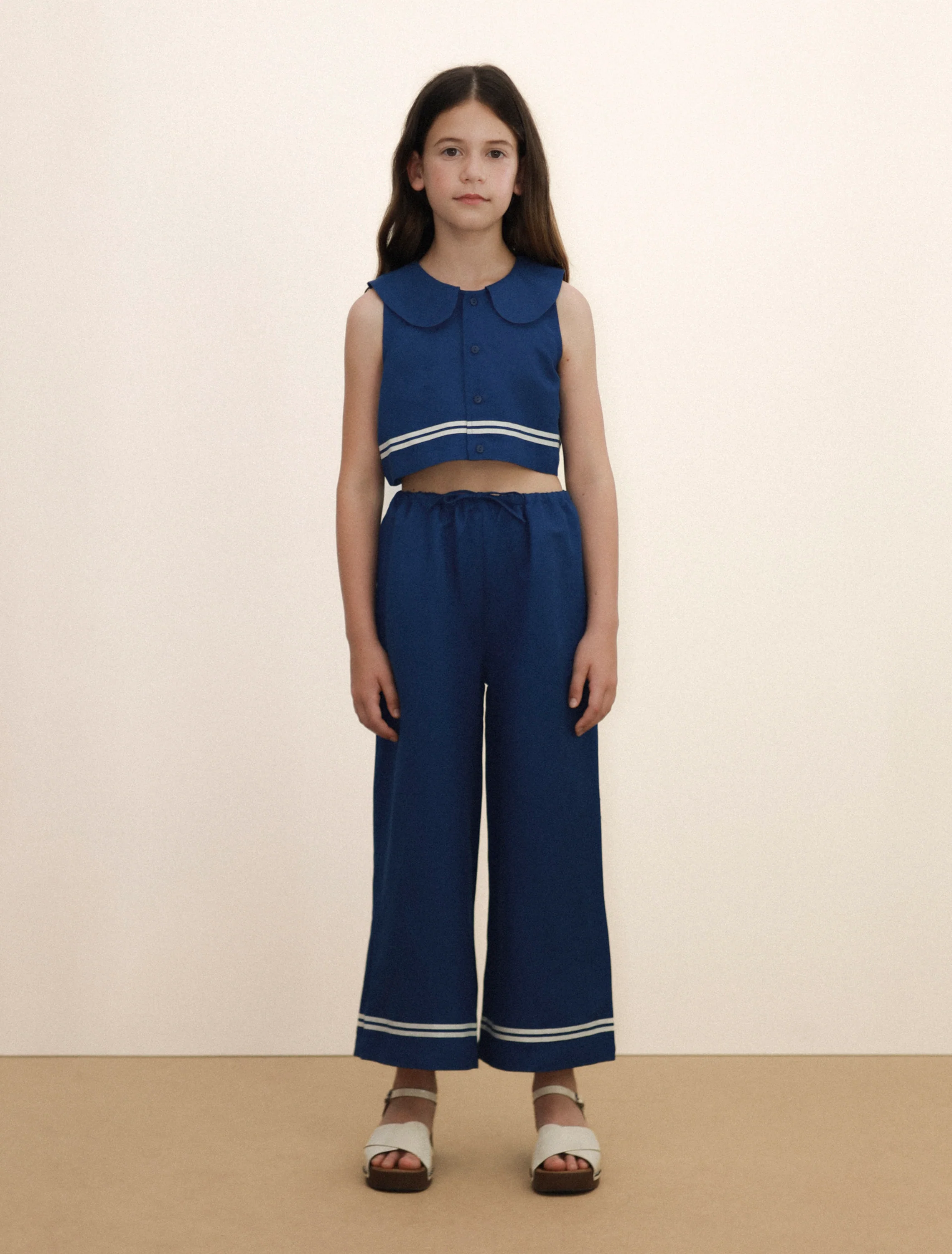 Stripes Cropped Shirt in Light Navy - Image 3