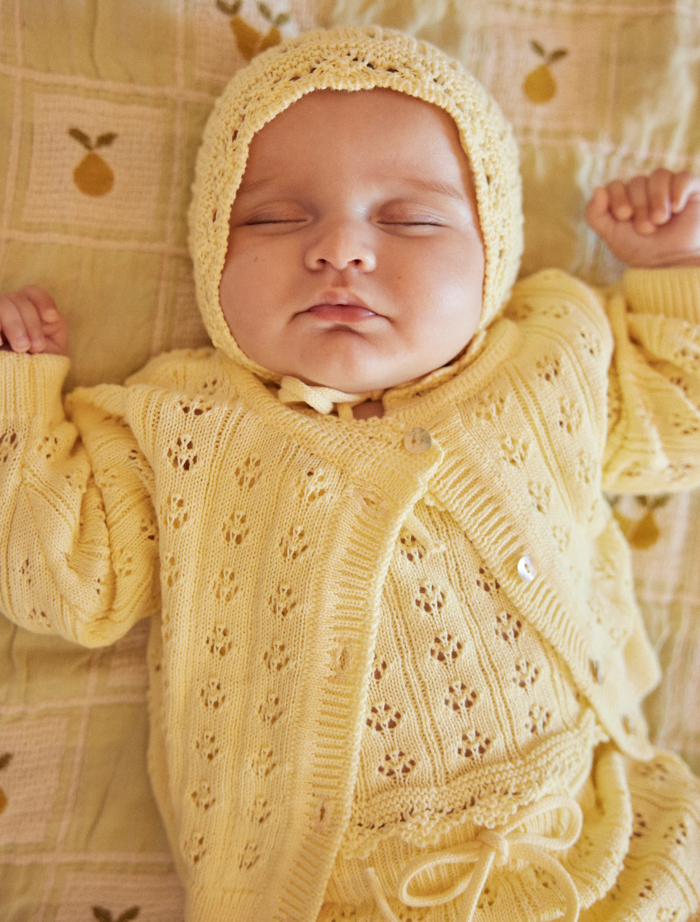 Summer Baby Cardigan in Butter Yellow Knit - Image 3