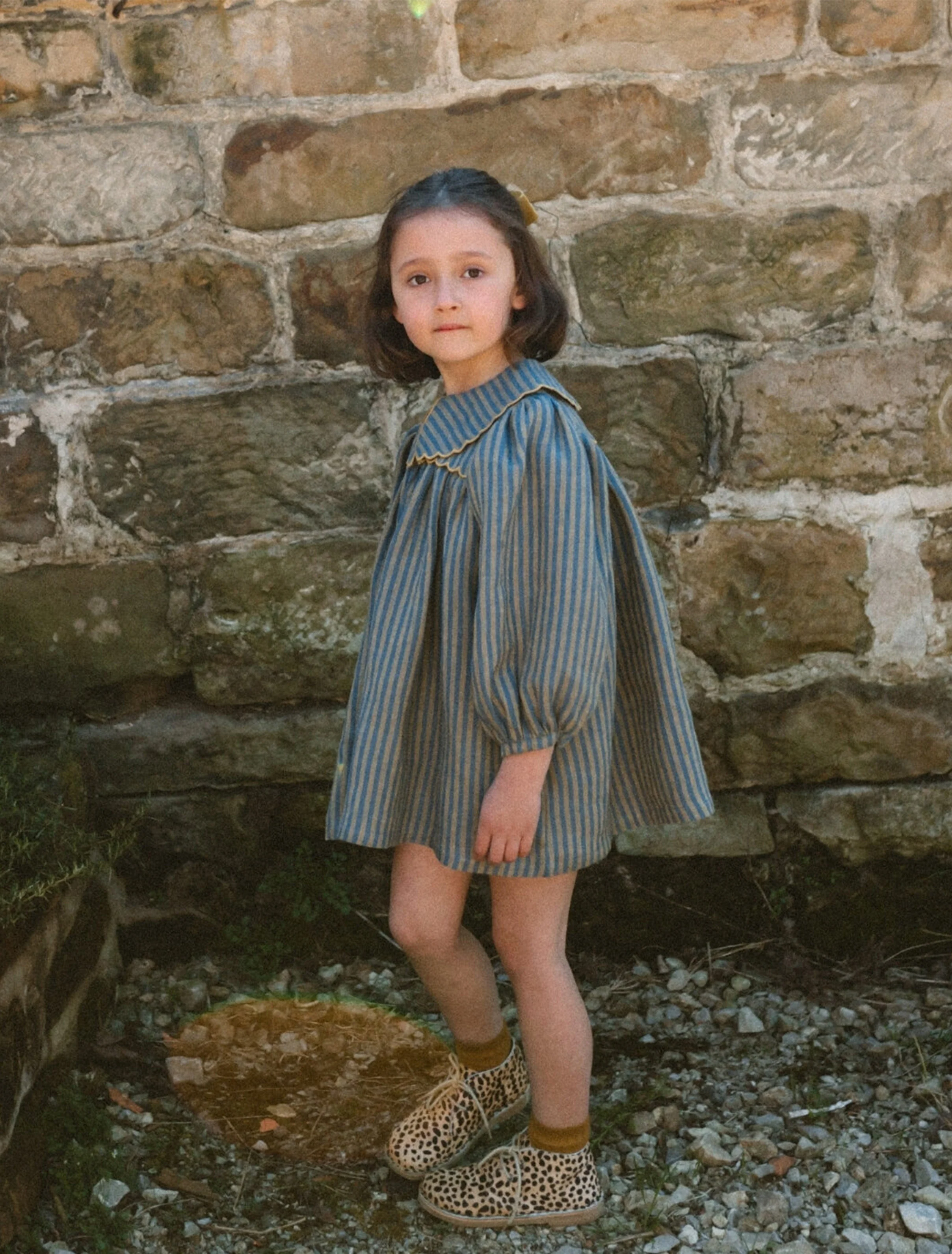 Willa Dress in Stonewash Blue & Butter Stripe Linen - Image 3