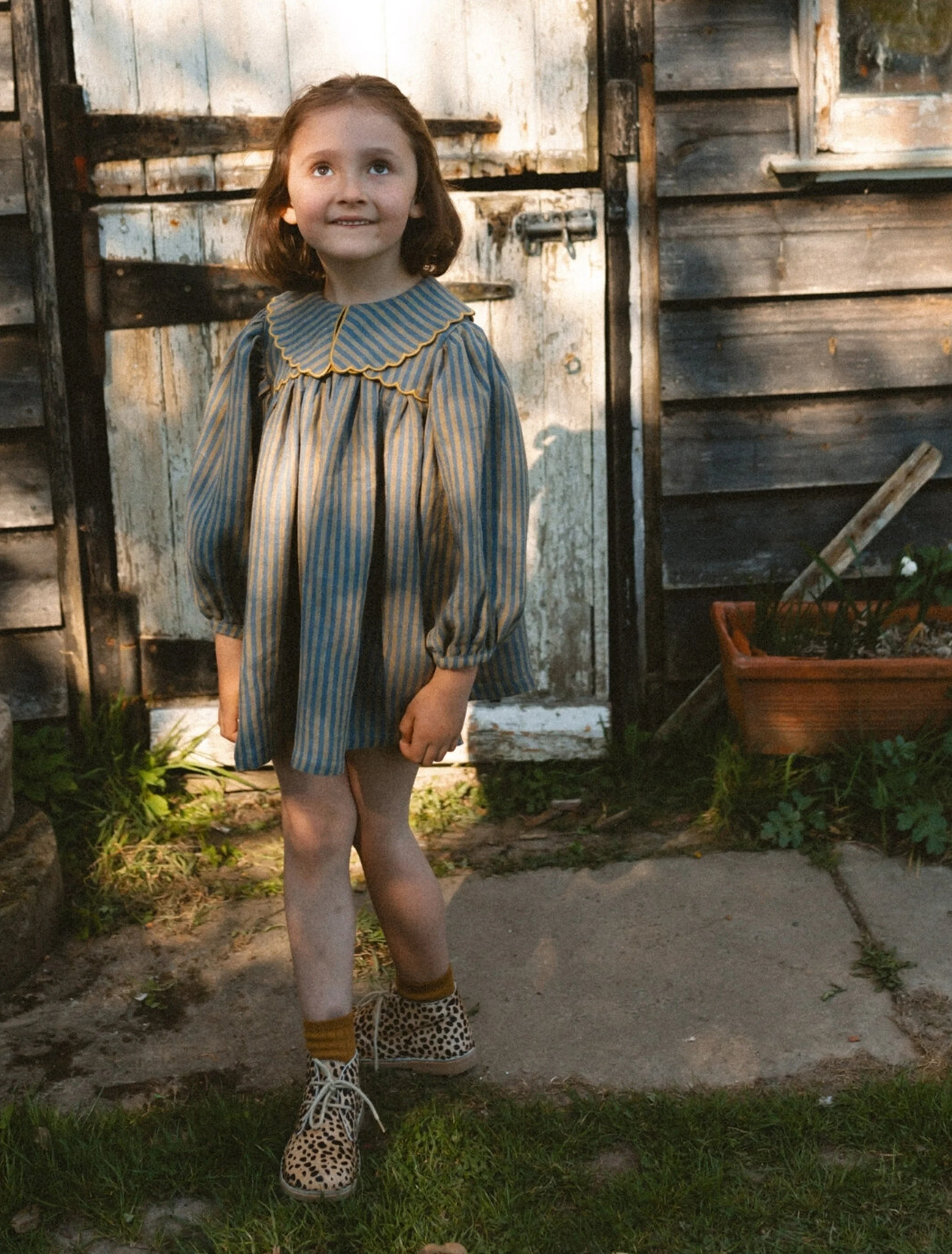 Willa Dress in Stonewash Blue & Butter Stripe Linen - Image 4