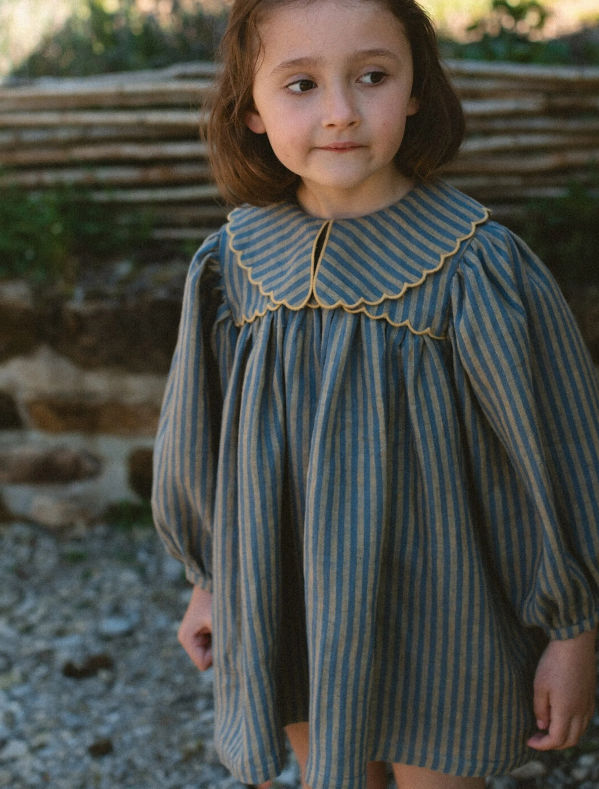 Willa Dress in Stonewash Blue & Butter Stripe Linen - Image 5