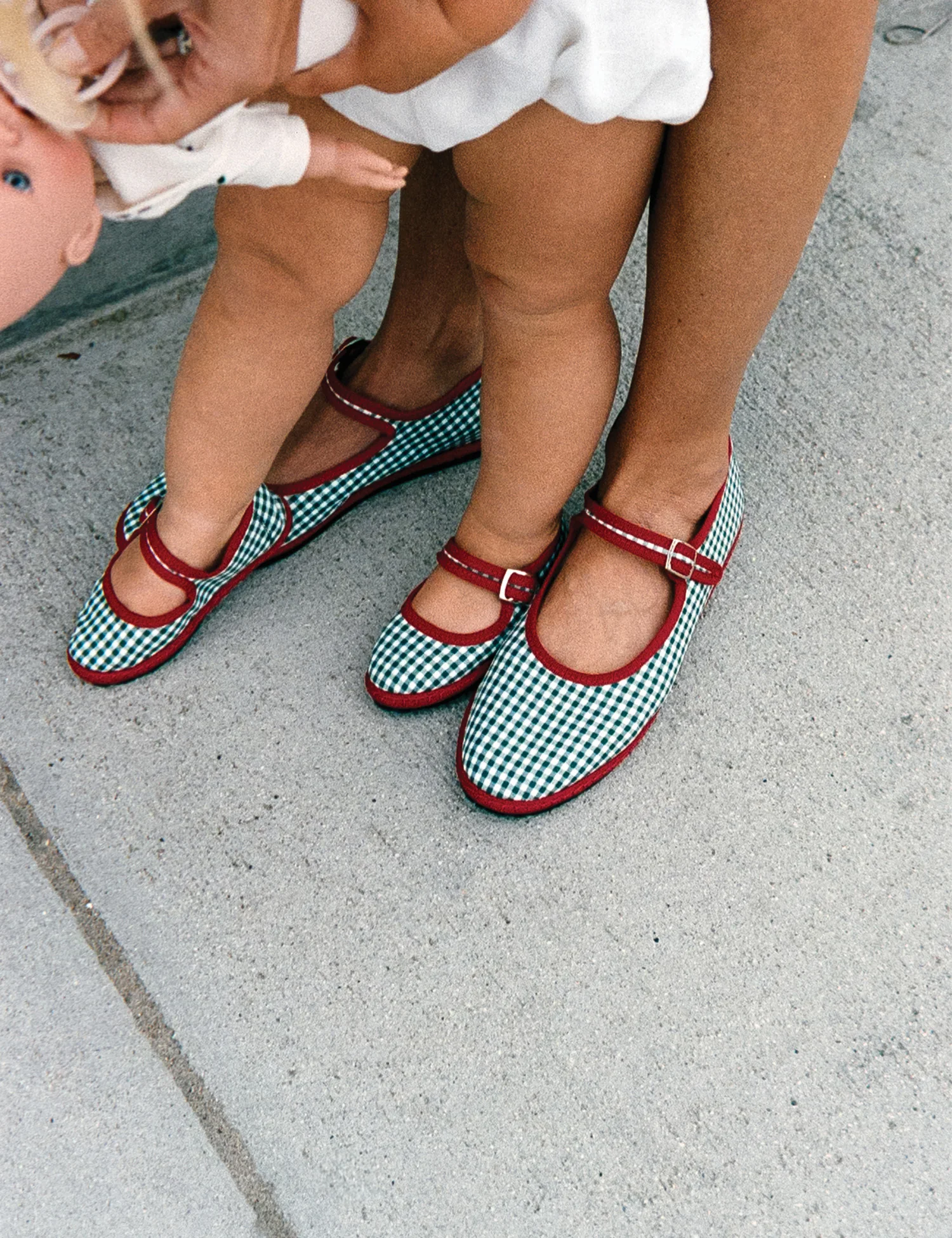 Women's Cotton Mary Jane Flats in Etrusca Green Gingham - Image 4