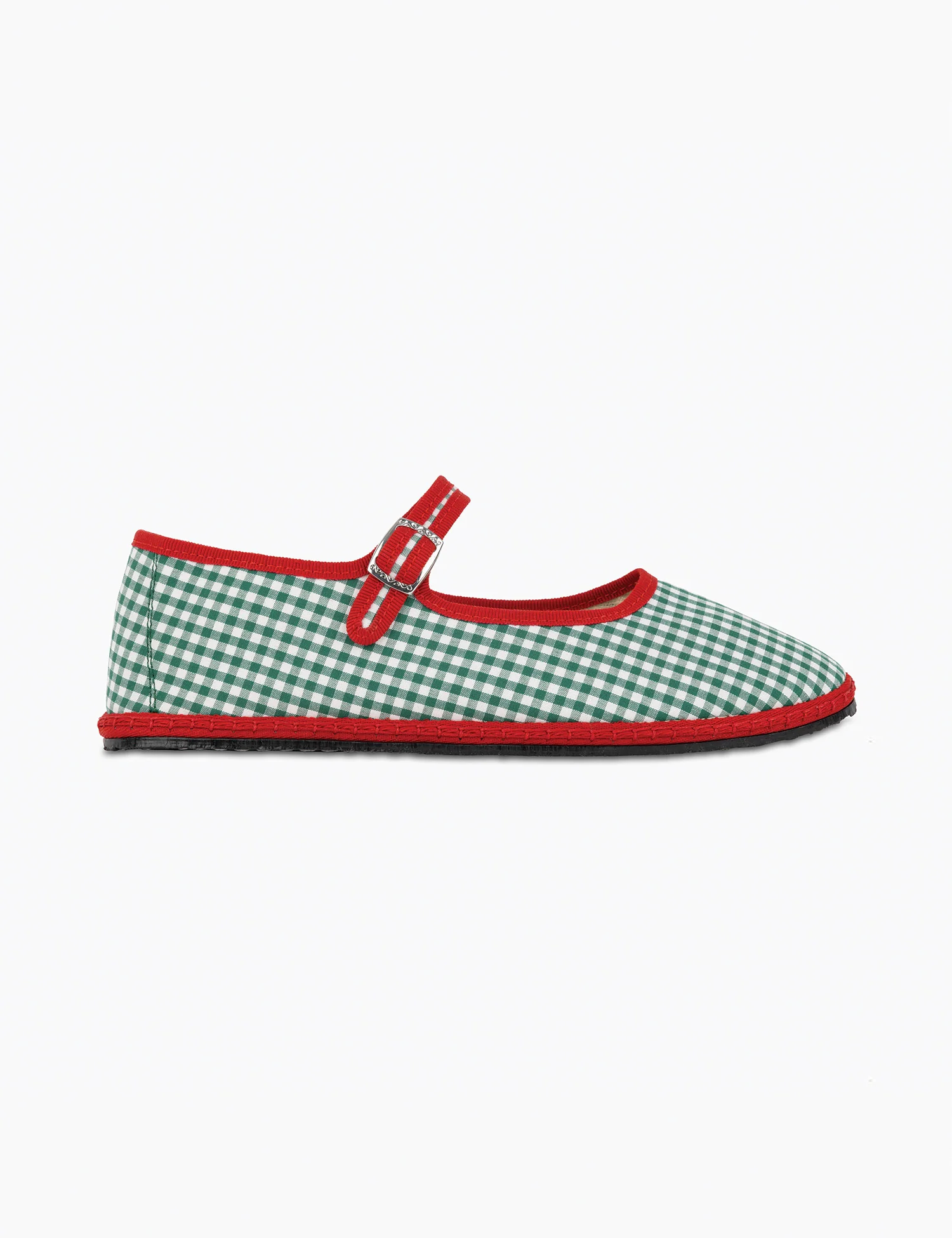 Women's Cotton Mary Jane Flats in Etrusca Green Gingham - Image 7