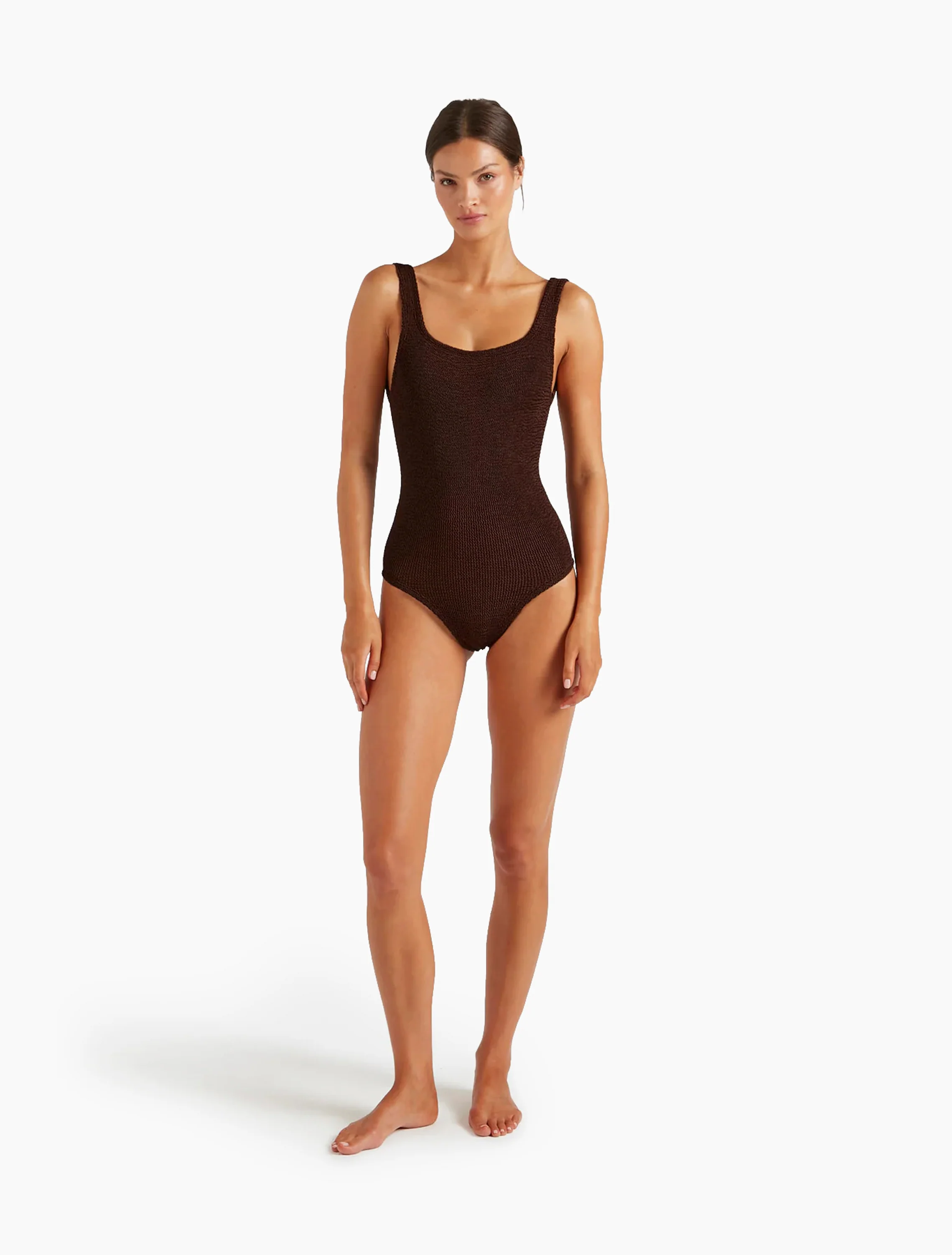 Women's Coverage Square Neck One-Piece Swimsuit in Metallic Chocolate - Image 4