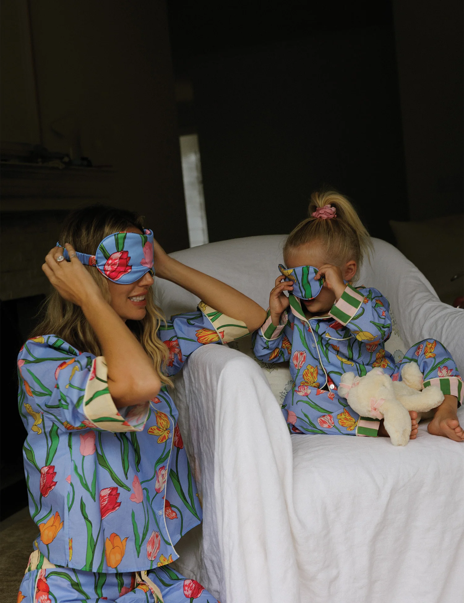 Women's Silk Eye Mask in Blue Tulips - Image 4