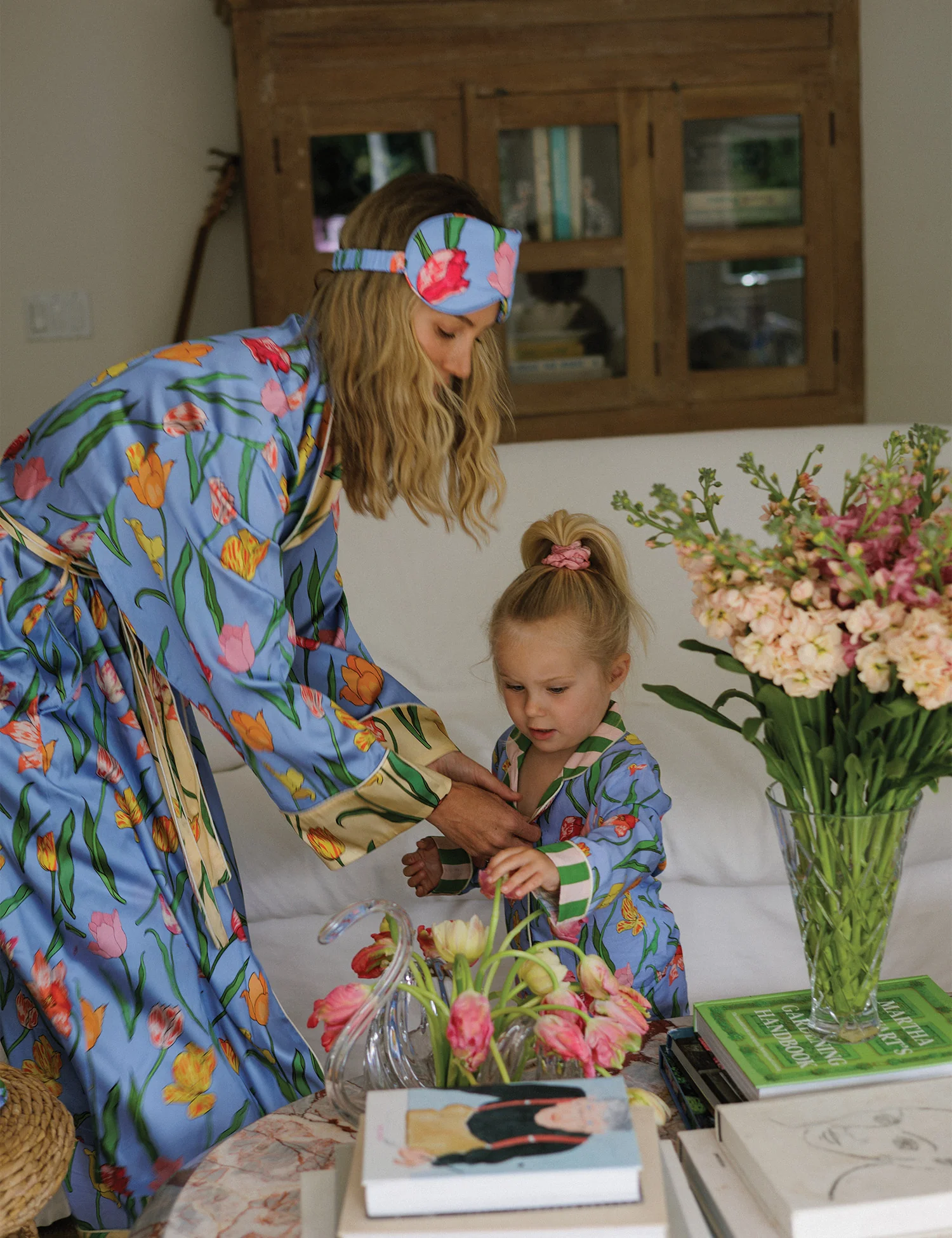 Women's Silk Robe in Blue Tulips - Image 3