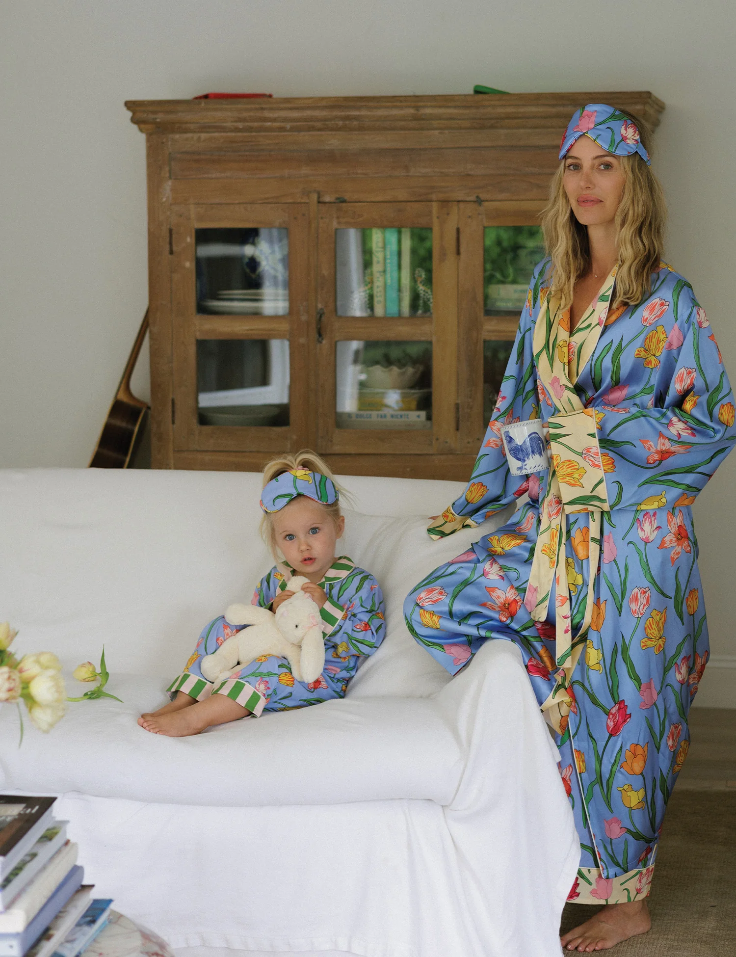 Women's Silk Robe in Blue Tulips - Image 4