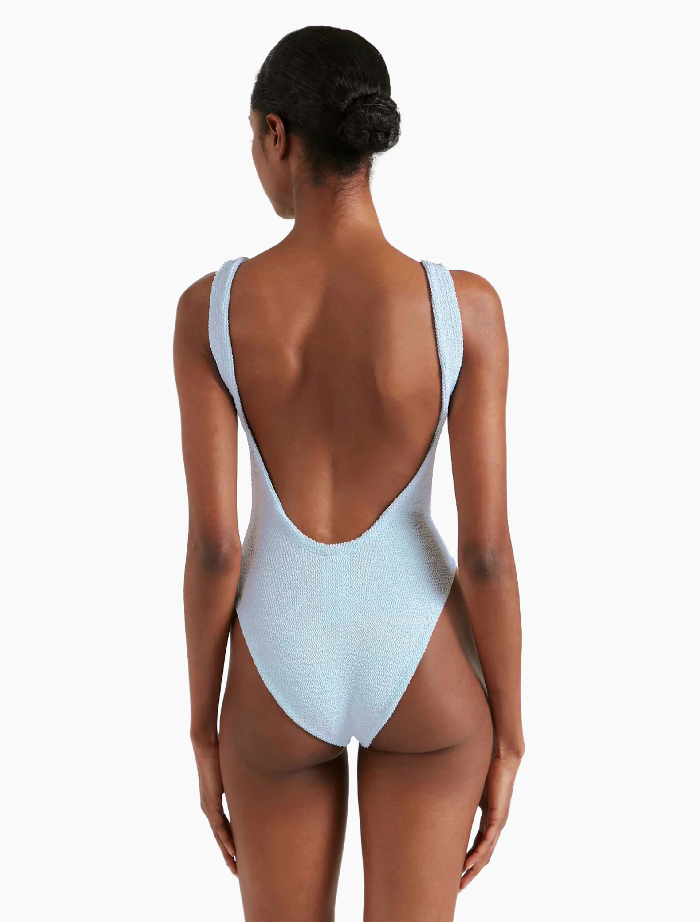 Women's Square Neck One-Piece Swimsuit in Metallic Ice Blue - Image 3