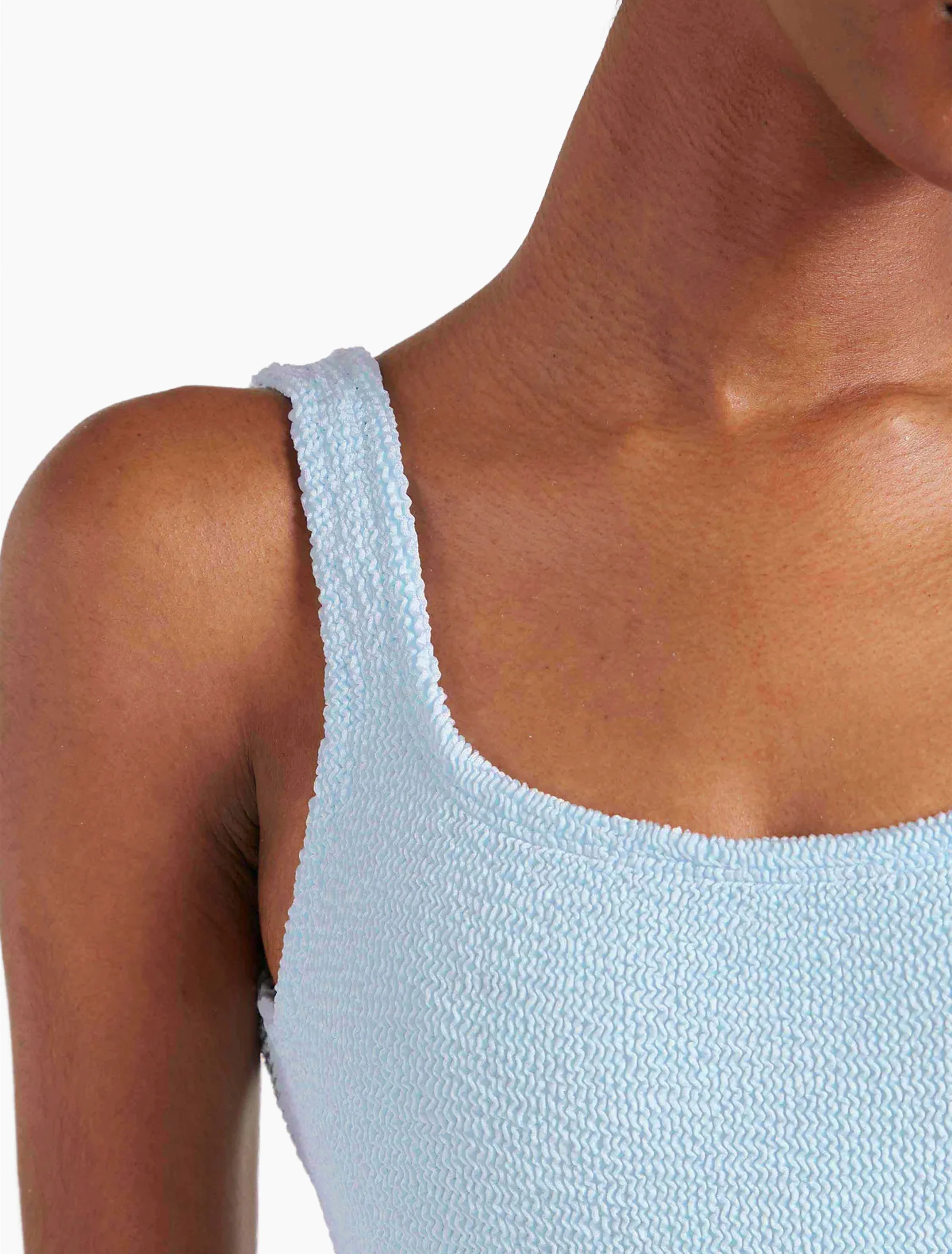 Women's Square Neck One-Piece Swimsuit in Metallic Ice Blue - Image 4